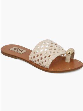 MIA Cream/Off White Crochet Slide Sandals with Gold Accents - Size 8